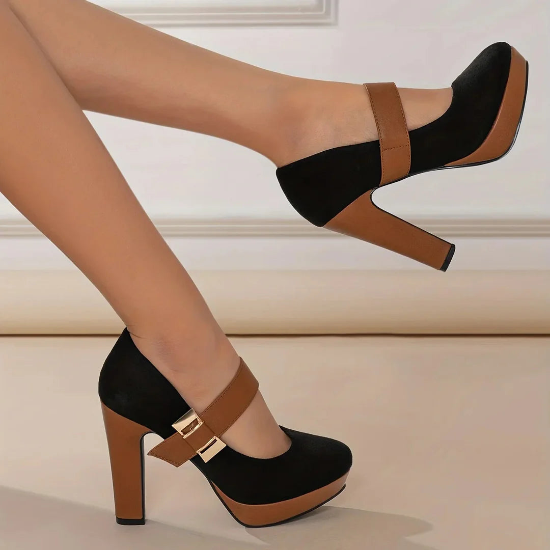 Victoria Step™ | Gold-Buckle Block Heels