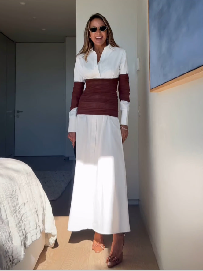 Regent Aura™ | Pleated Patchwork Shirt Maxi Dress