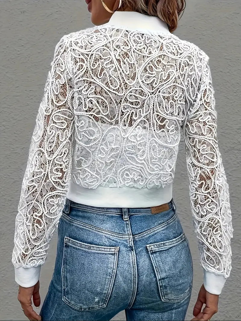 Soho Grace™ | Cropped Lace Bomber
