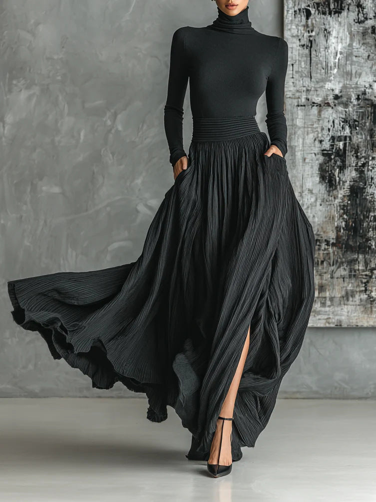 Soho Noir™ | Turtleneck & Pleated Skirt Set