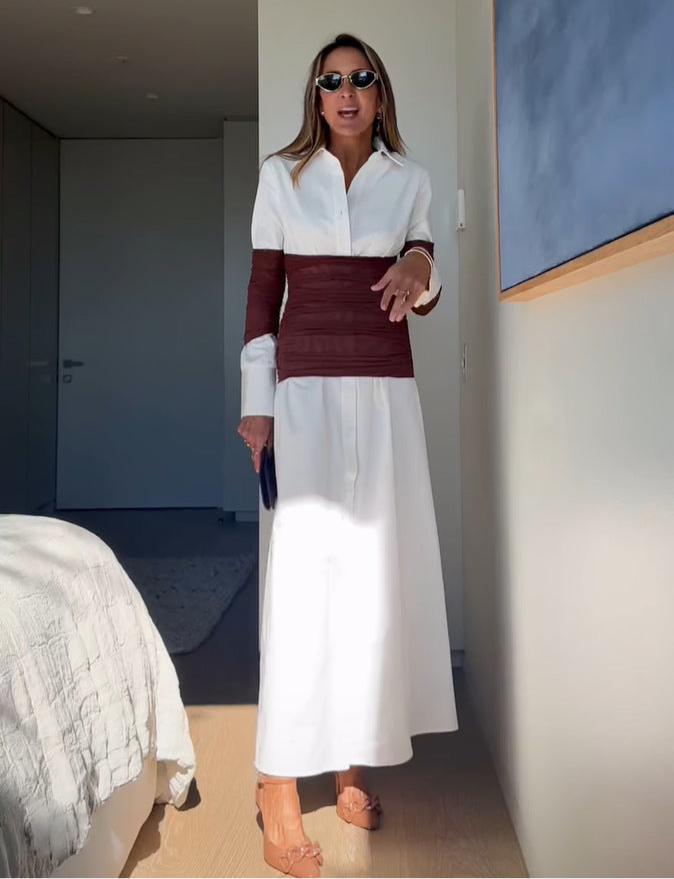 Regent Aura™ | Pleated Patchwork Shirt Maxi Dress