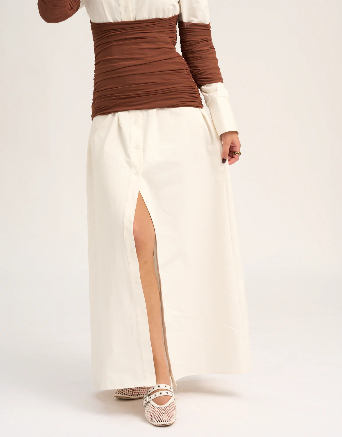 Regent Aura™ | Pleated Patchwork Shirt Maxi Dress