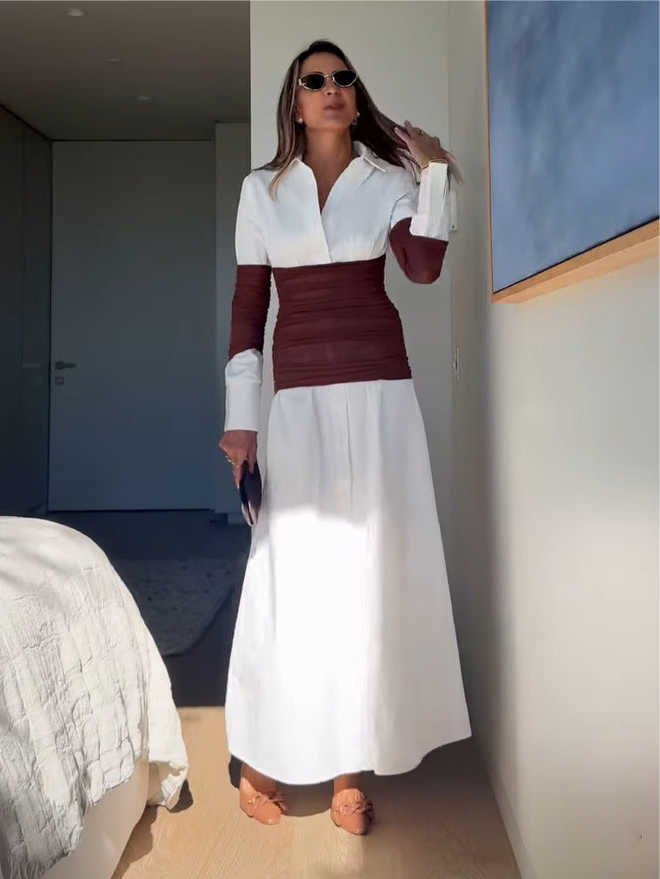 Regent Aura™ | Pleated Patchwork Shirt Maxi Dress