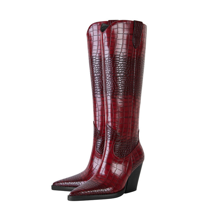 Harrow Crest™ | Croc-Embossed Block Heel Boots