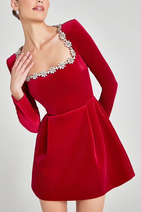 Chelsea Velvet™ | Jewel-Collar Pocketed Party Dress