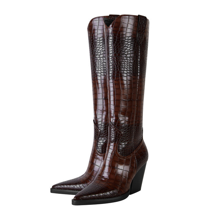 Harrow Crest™ | Croc-Embossed Block Heel Boots