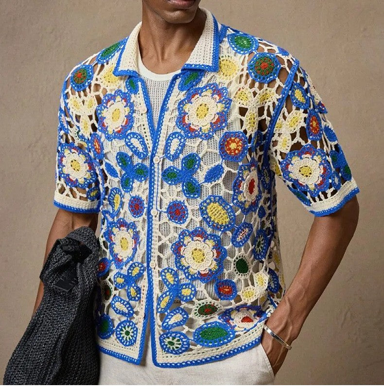 Riviera Crochet™ | Blue Trim Summer Shirt