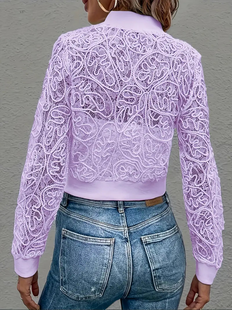 Soho Grace™ | Cropped Lace Bomber