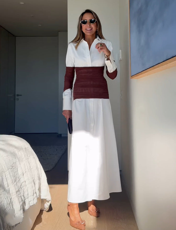 Regent Aura™ | Pleated Patchwork Shirt Maxi Dress