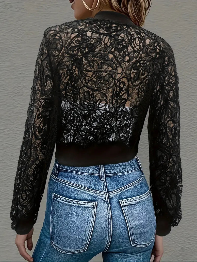 Soho Grace™ | Cropped Lace Bomber