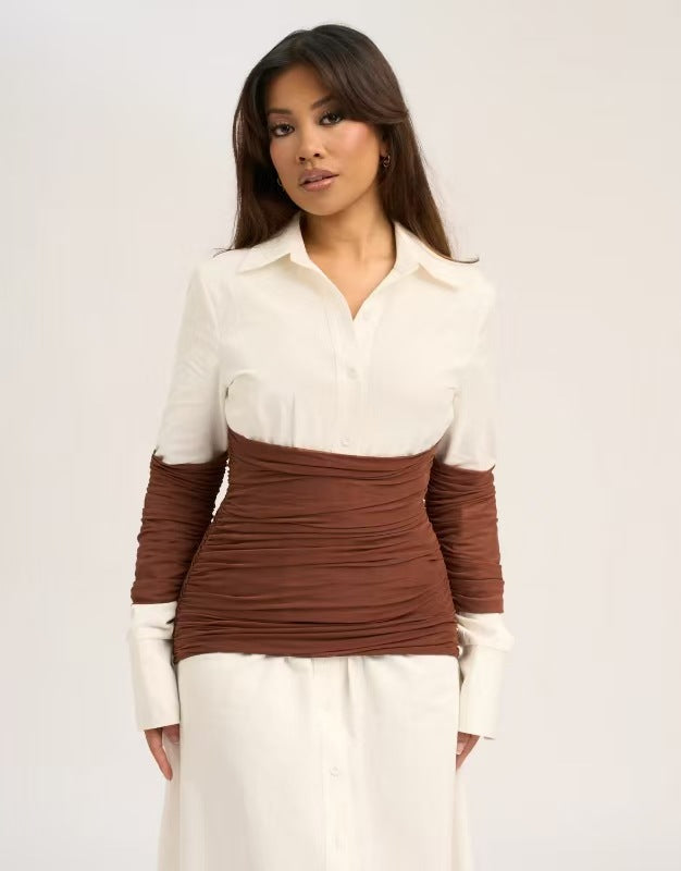 Regent Aura™ | Pleated Patchwork Shirt Maxi Dress