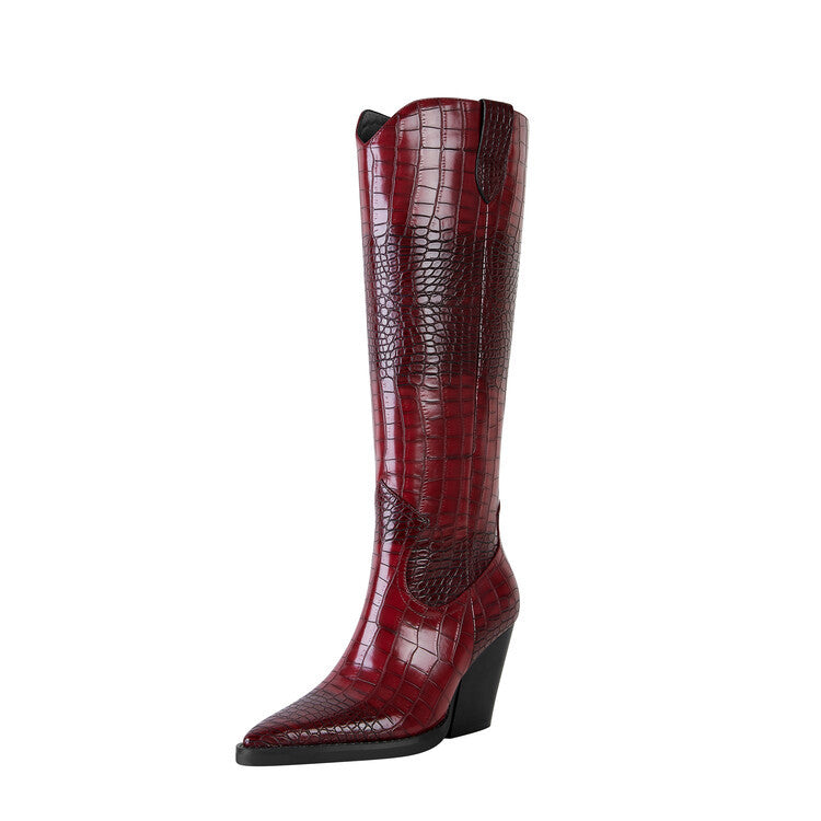 Harrow Crest™ | Croc-Embossed Block Heel Boots