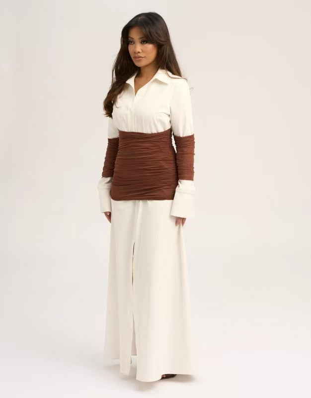 Regent Aura™ | Pleated Patchwork Shirt Maxi Dress