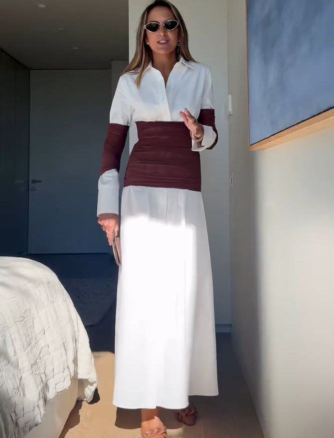 Regent Aura™ | Pleated Patchwork Shirt Maxi Dress