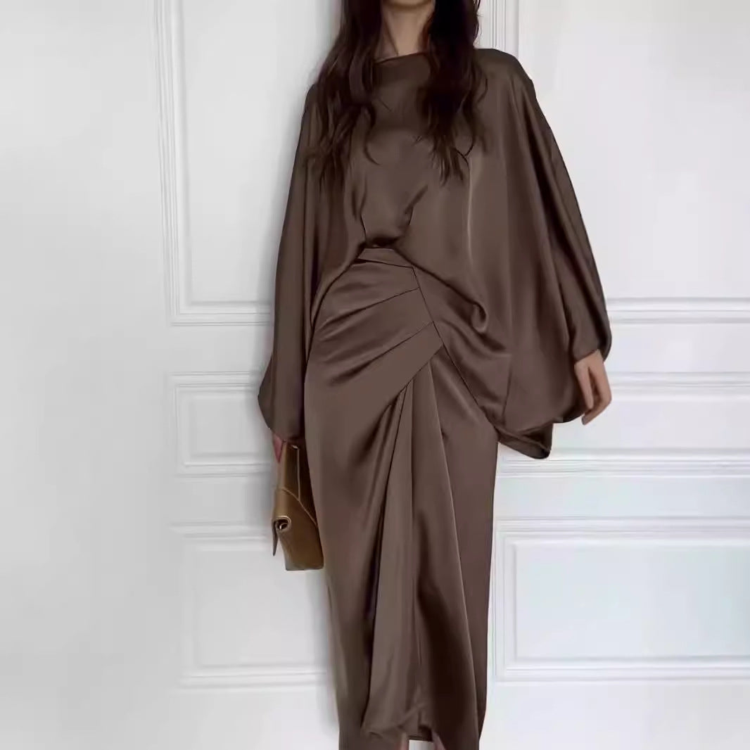 Soho Radiance™ | Flowing Batwing Satin Dress