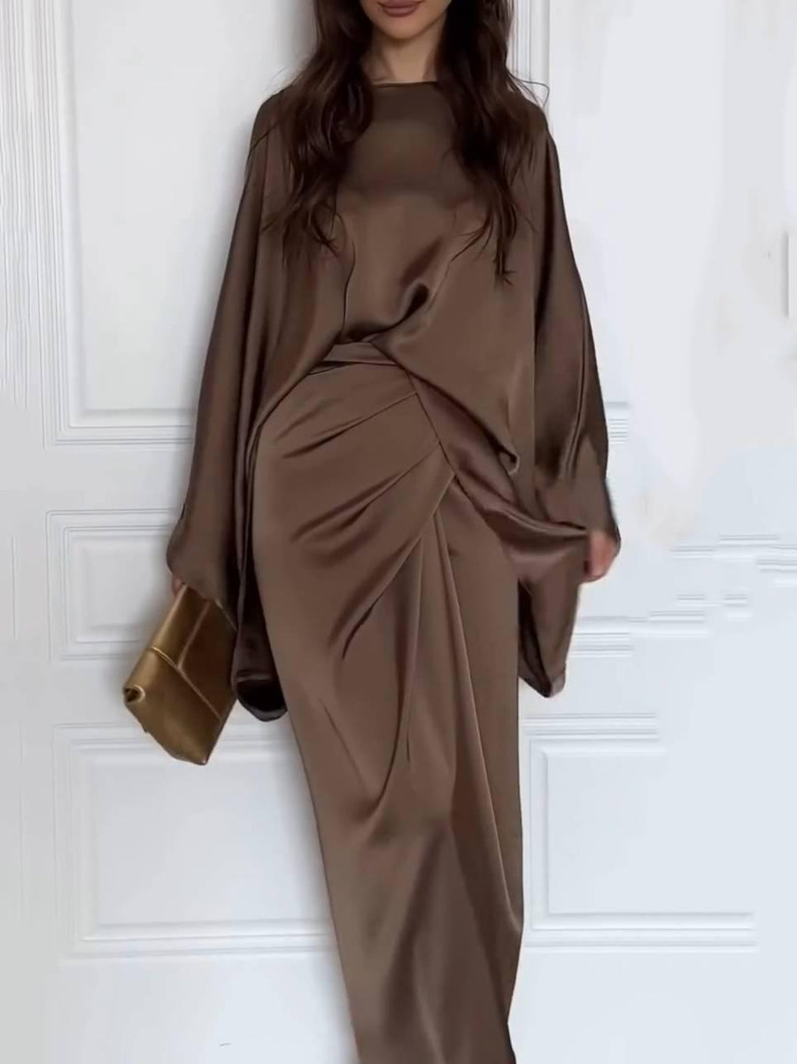 Soho Radiance™ | Flowing Batwing Satin Dress
