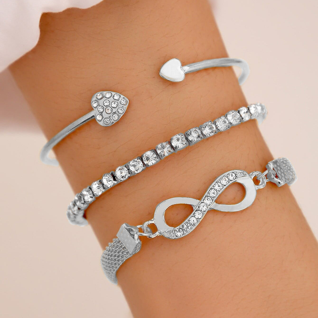 Heart Elegance™ | 3‑Piece Crystal Bracelet Set