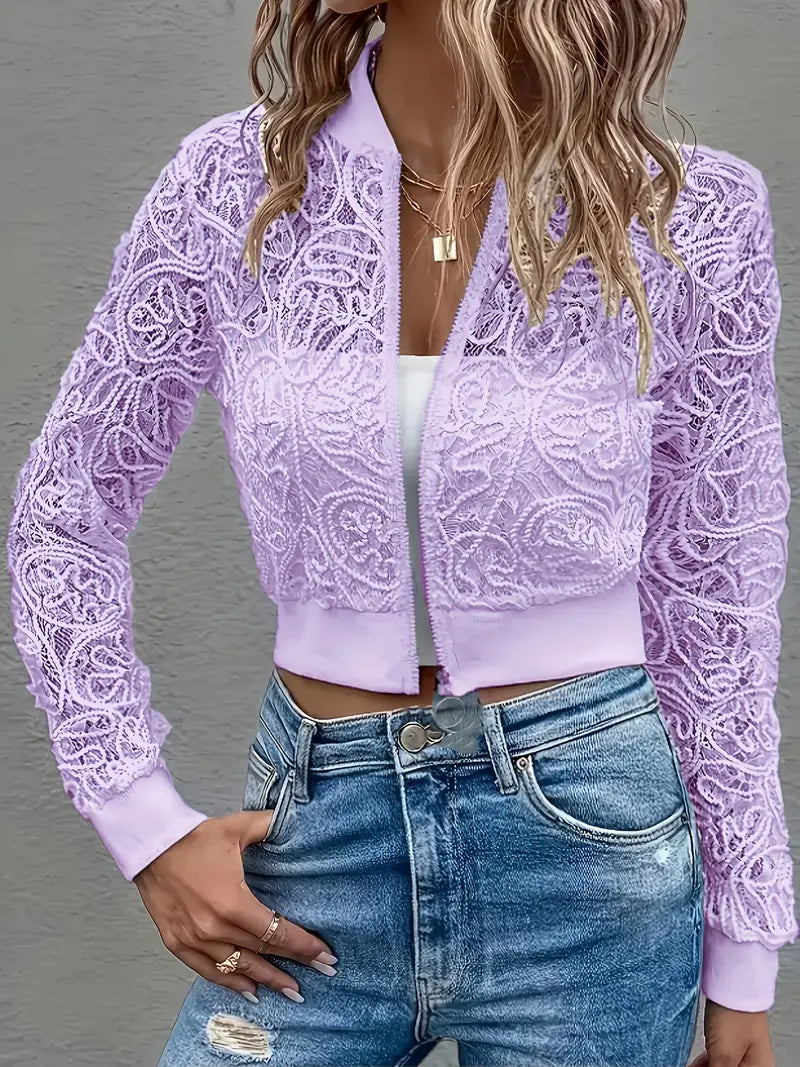 Soho Grace™ | Cropped Lace Bomber