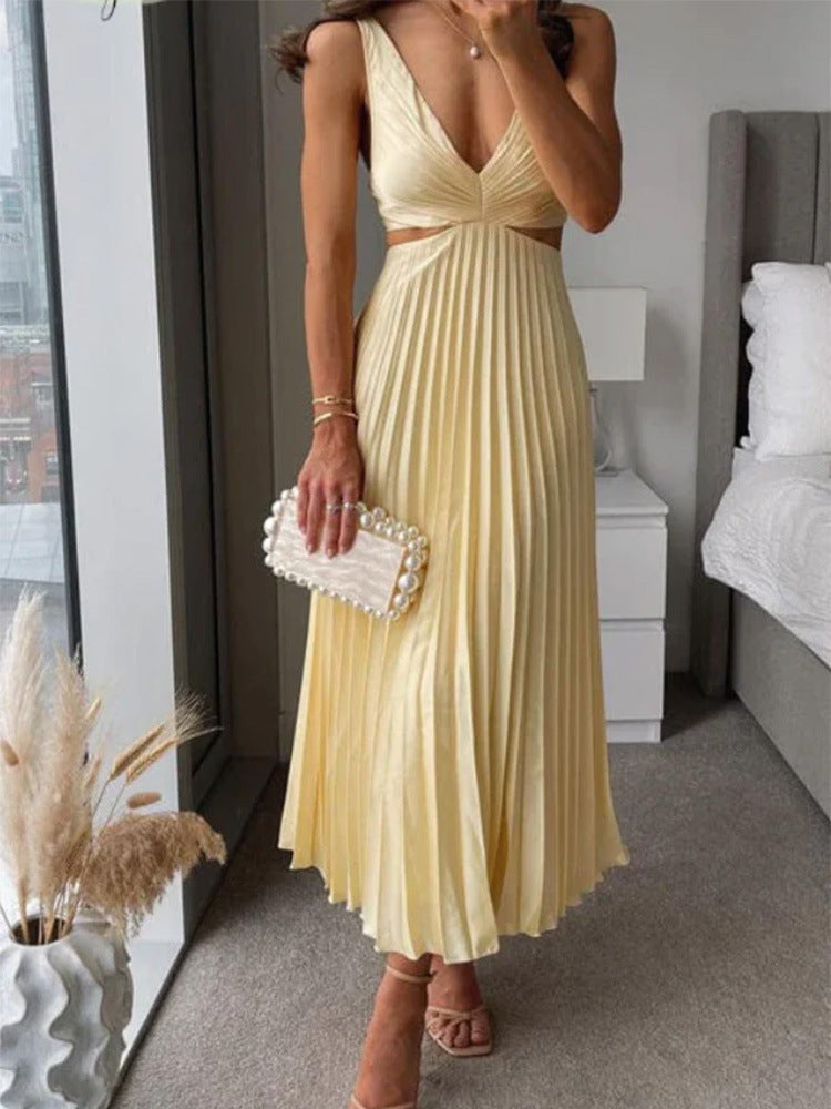 Margaux™ | Pleated Cinema‑Flow Maxi Dress