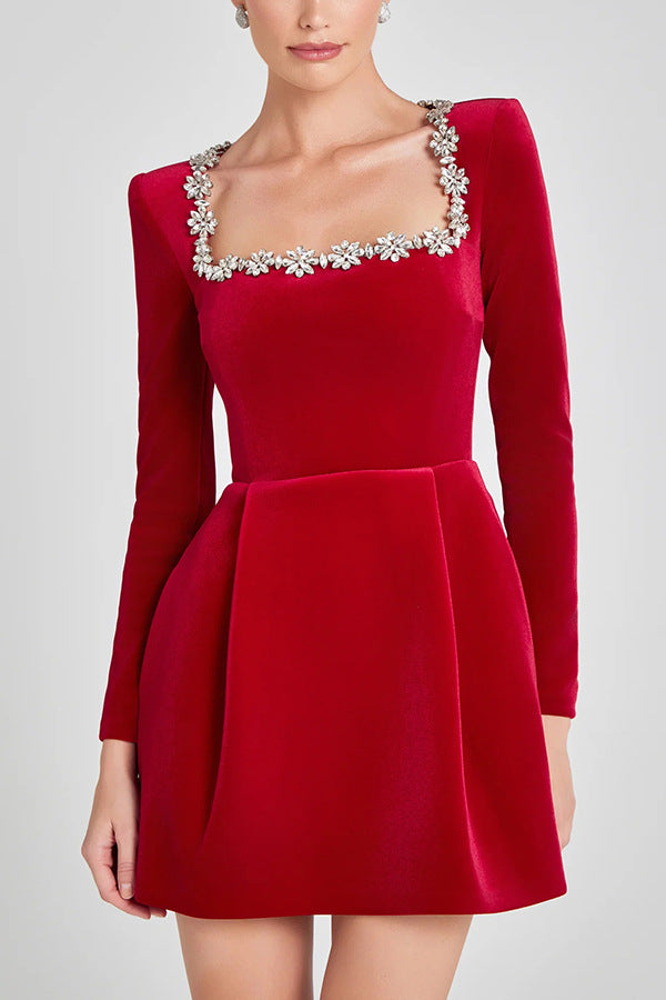 Chelsea Velvet™ | Jewel-Collar Pocketed Party Dress
