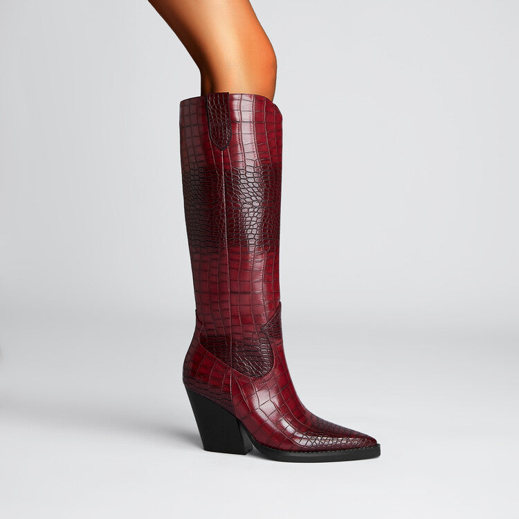 Harrow Crest™ | Croc-Embossed Block Heel Boots