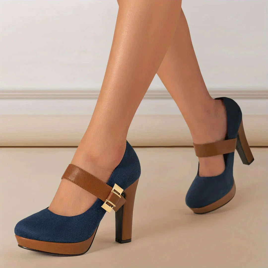Victoria Step™ | Gold-Buckle Block Heels