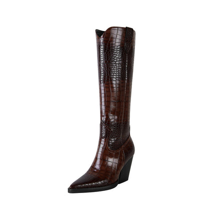 Harrow Crest™ | Croc-Embossed Block Heel Boots