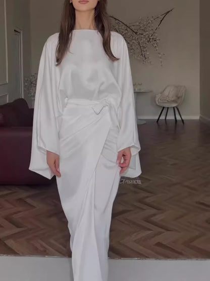 Soho Radiance™ | Flowing Batwing Satin Dress