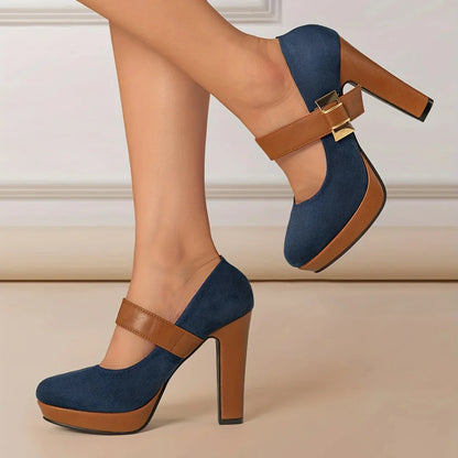 Victoria Step™ | Gold-Buckle Block Heels