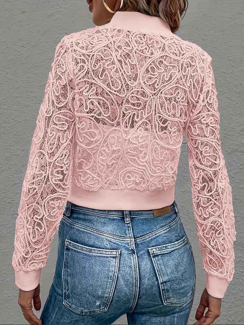 Soho Grace™ | Cropped Lace Bomber