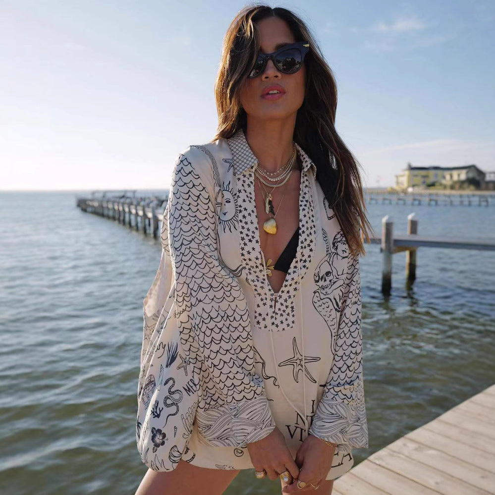 RoyalHoliday™ | Printed Shirt &amp; Elastic Waist Shorts