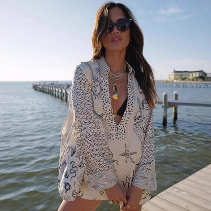 RoyalHoliday™ | Printed Shirt &amp; Elastic Waist Shorts