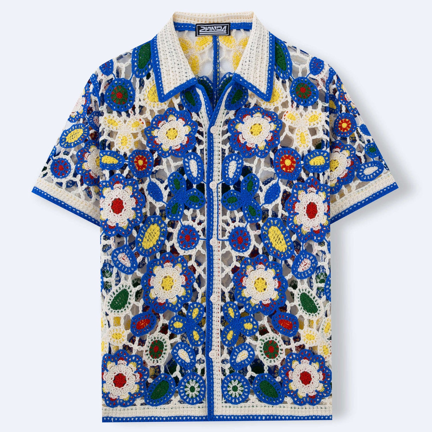 Riviera Crochet™ | Blue Trim Summer Shirt