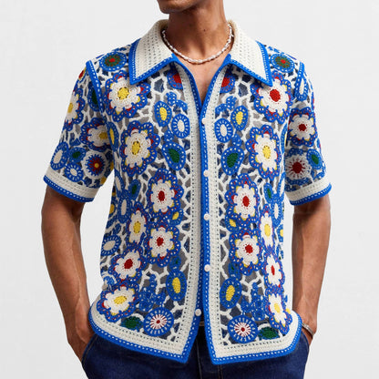 Riviera Crochet™ | Blue Trim Summer Shirt