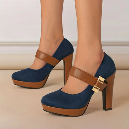 Victoria Step™ | Gold-Buckle Block Heels