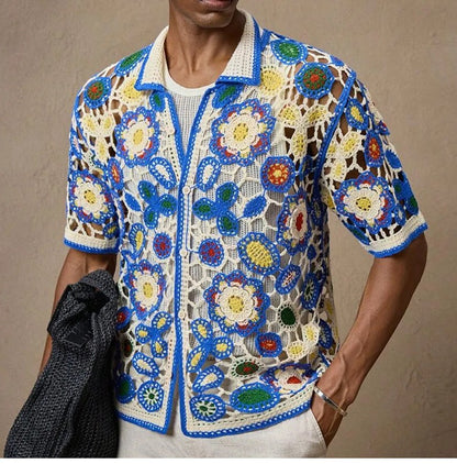 Riviera Crochet™ | Blue Trim Summer Shirt