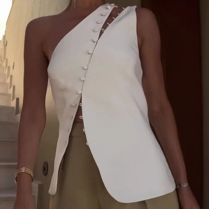 Barbican Ascent™ | One-Shoulder Button Detail Top