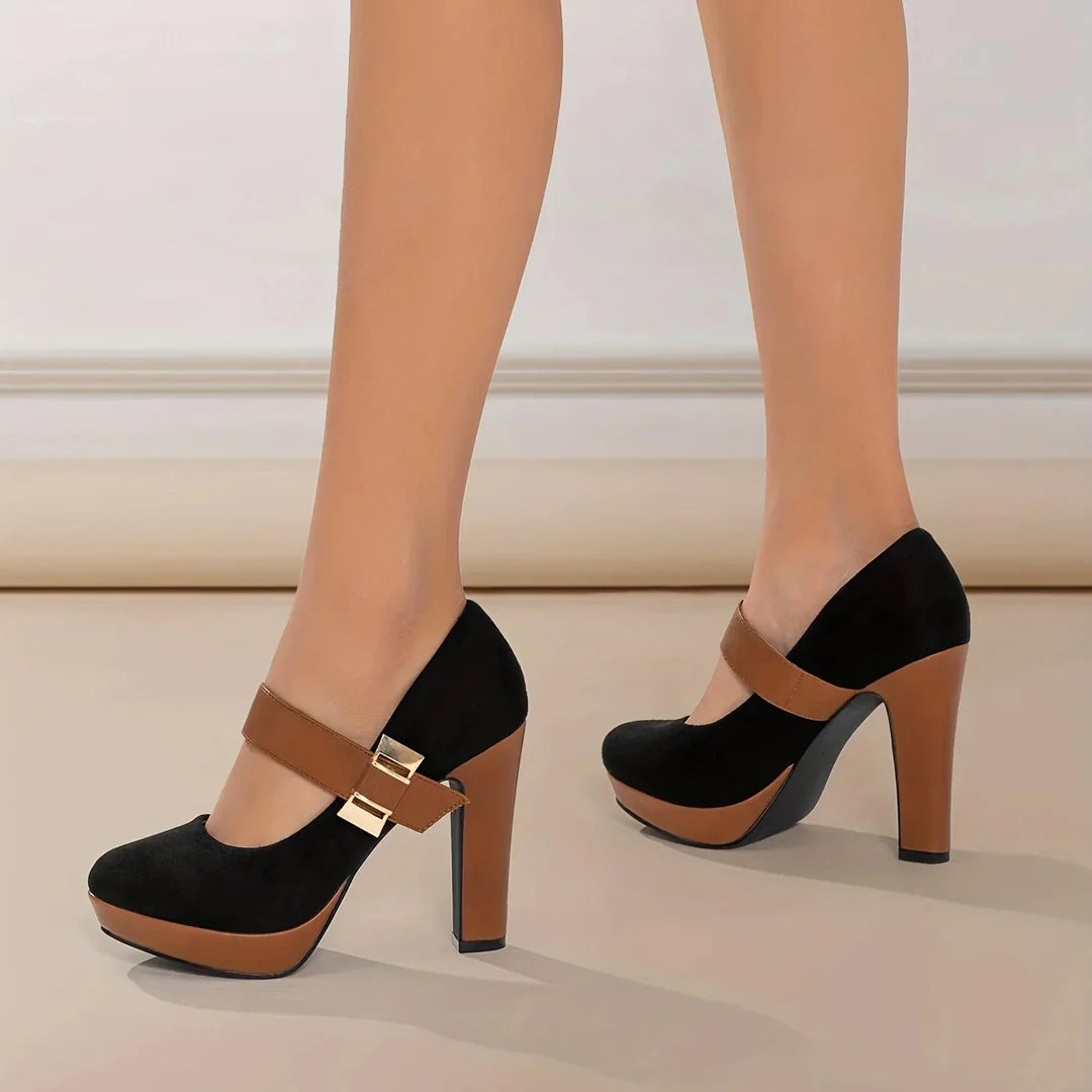 Victoria Step™ | Gold-Buckle Block Heels