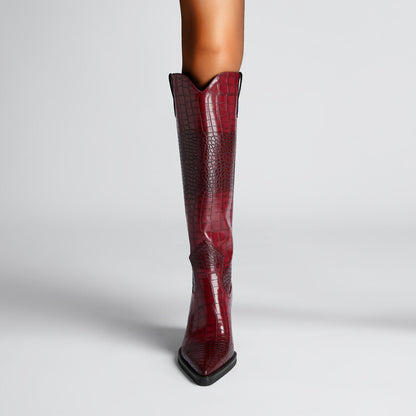 Harrow Crest™ | Croc-Embossed Block Heel Boots