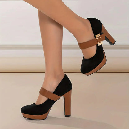 Victoria Step™ | Gold-Buckle Block Heels