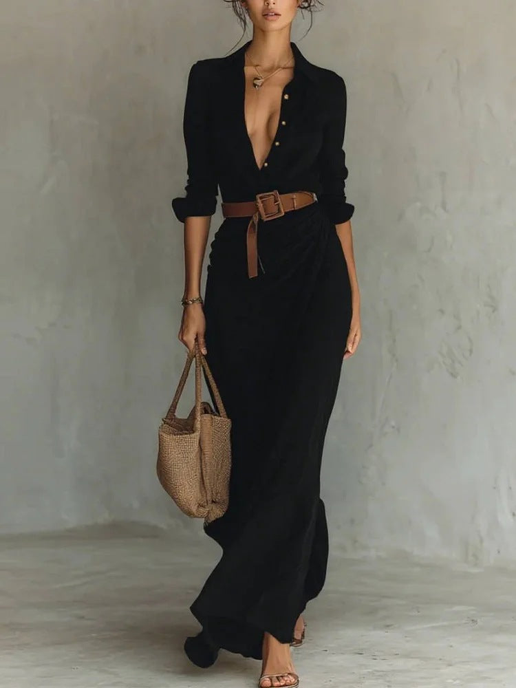 Thames Tailor™ | Lapel-Wrap Maxi Dress