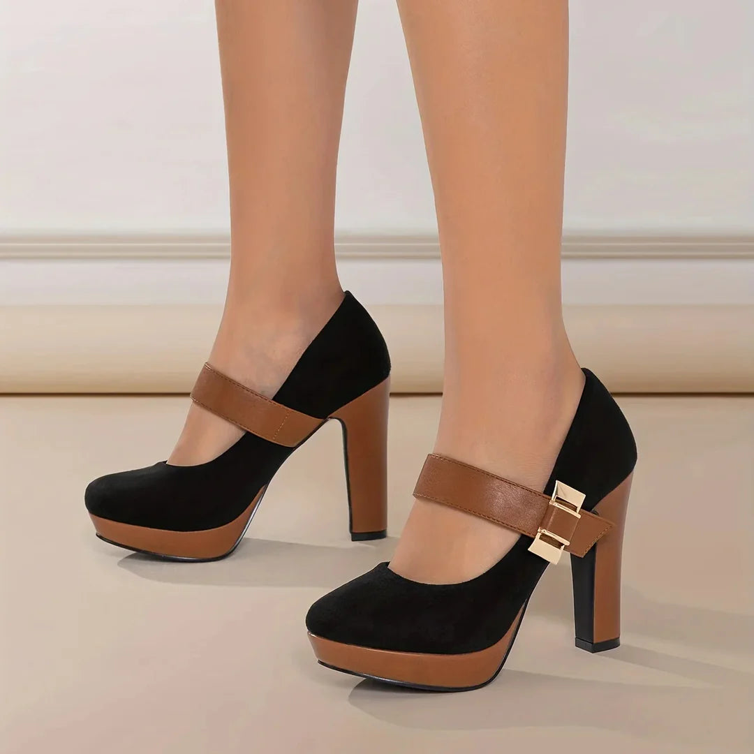 Victoria Step™ | Gold-Buckle Block Heels