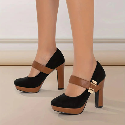 Victoria Step™ | Gold-Buckle Block Heels