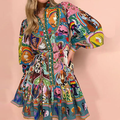 Soho Bloom™ | Printed Balloon Sleeve Mini Dress