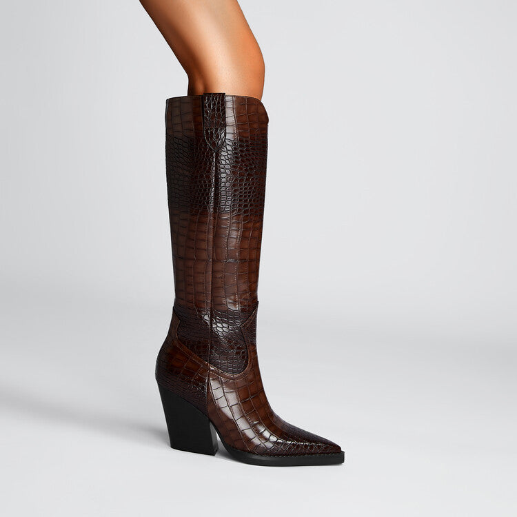Harrow Crest™ | Croc-Embossed Block Heel Boots