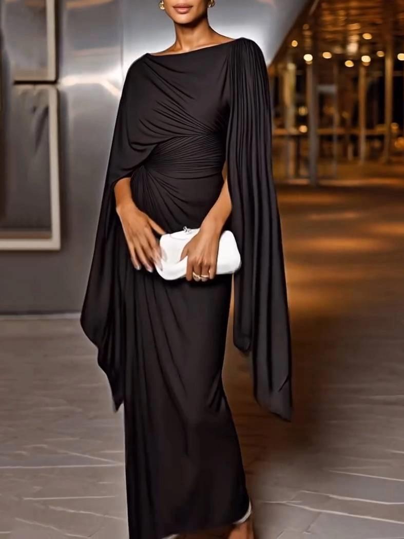 Camden Elegance™ | Draped Maxi Black Dress