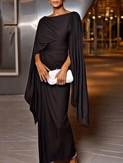 Camden Elegance™ | Draped Maxi Black Dress