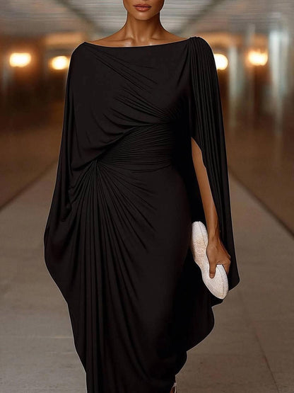 Camden Elegance™ | Draped Maxi Black Dress