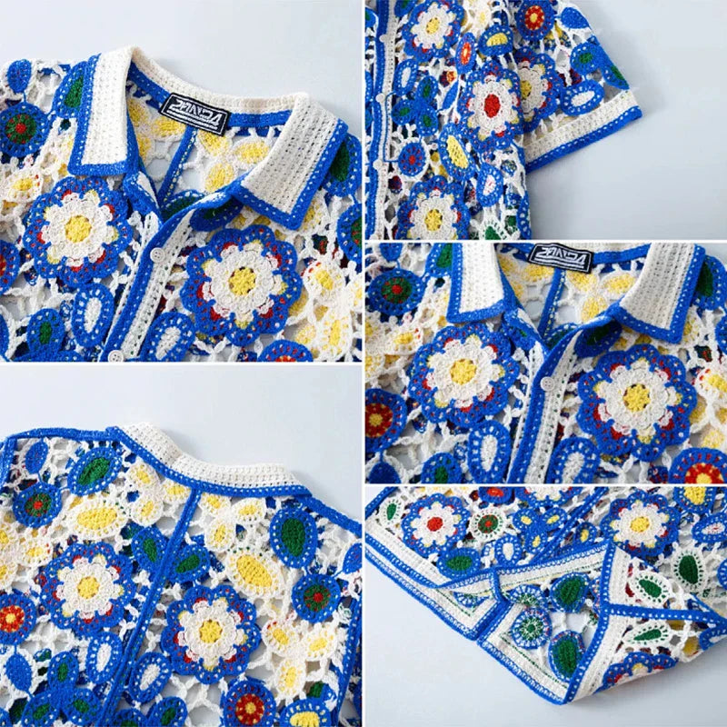 Riviera Crochet™ | Blue Trim Summer Shirt
