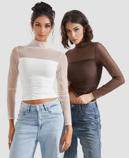 Veloura Mist™ | Sheer Mesh Turtleneck